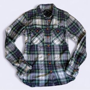 J. Crew Boyfriend Shirt in Ridge Plaid Green & Blue Tartan Flannel Button Size 0